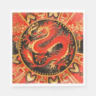 Traditional Ancient Chinese Dragon Red Gold Golden Napkins