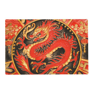 Traditional Ancient Chinese Dragon Red Gold Golden Placemat