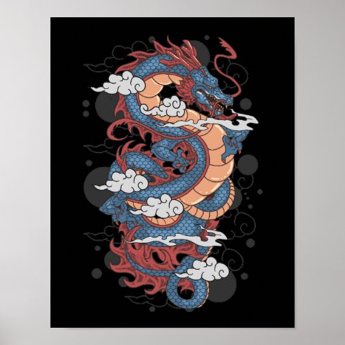 Traditional Ancient Japanese Dragon Tattoo Art Pos Poster