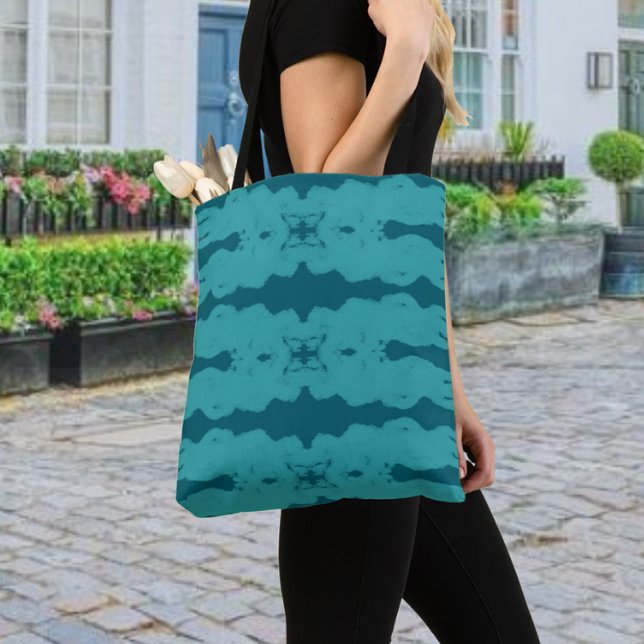 Traditional Aqua Moroccan Teal Stripe Mirror Art Tote Bag (Creator Uploaded)