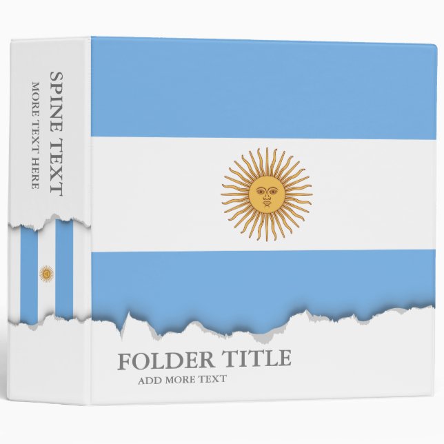 Traditional Argentina Flag 3 Ring Binder (Front/Spine)