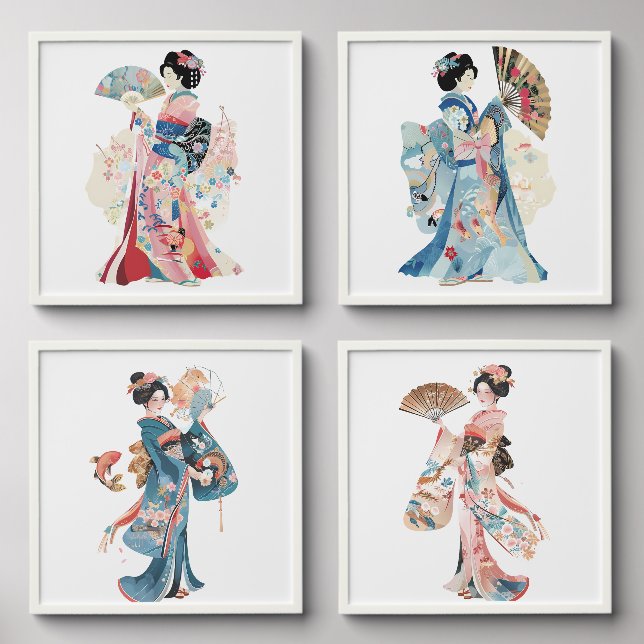 Traditional Art. Geisha illustration Peel And Stick Photo Tile (Front Set)