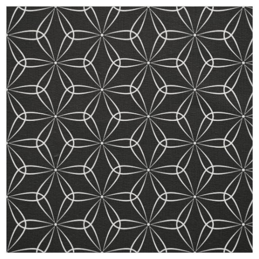 Traditional Asanoha Style 02 - White on Black Fabric