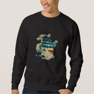 Traditional Asian Building Japanese Ocean Wave Yip Sweatshirt
