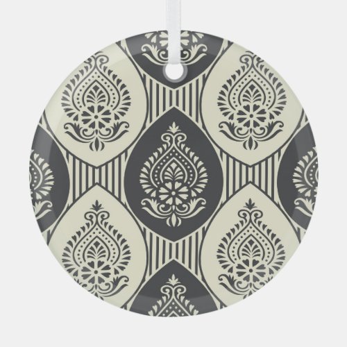 Traditional Asian damask seamless pattern Glass Ornament