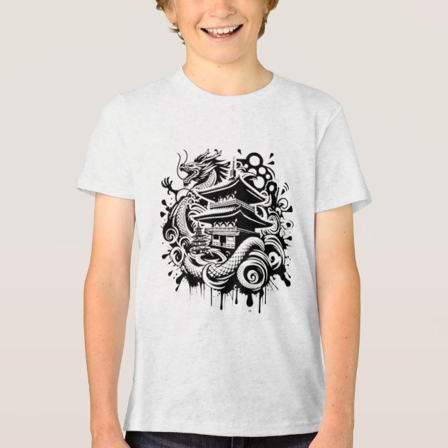 Traditional Asian Dragon T-Shirt Tri-Blend Shirt (Front)