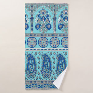 Traditional Asian paisley border design Bath Towel