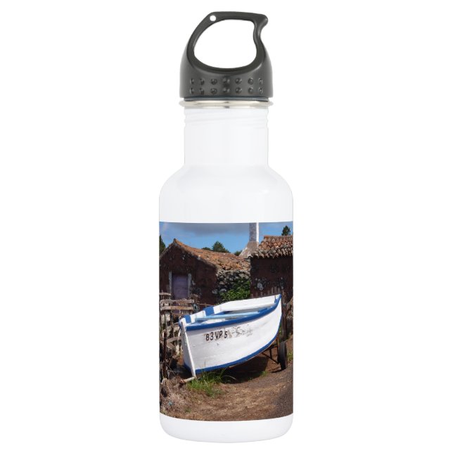 Traditional Azorean Fishing Boat Stainless Steel Water Bottle (Front)
