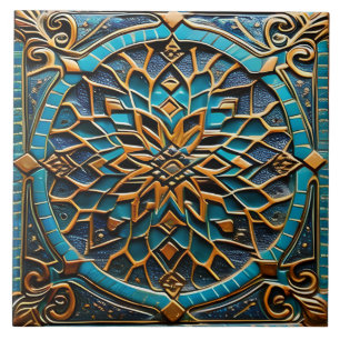 Traditional Azure and Orange ceramic art  Tile