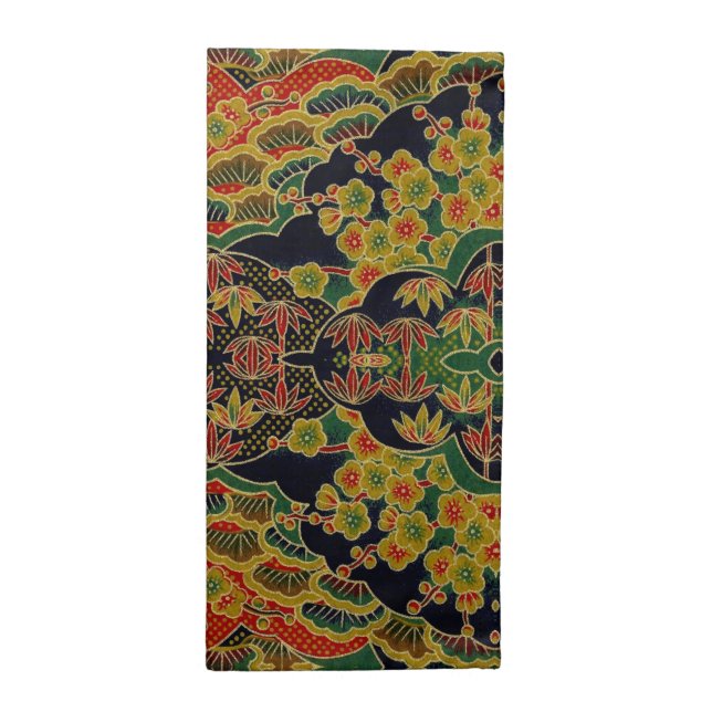 Traditional Bamboo Leaf Japanese Plum Flower  Cloth Napkin (Half Fold)