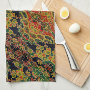 Traditional Bamboo Leaf Japanese Plum Flower Kitchen Towel