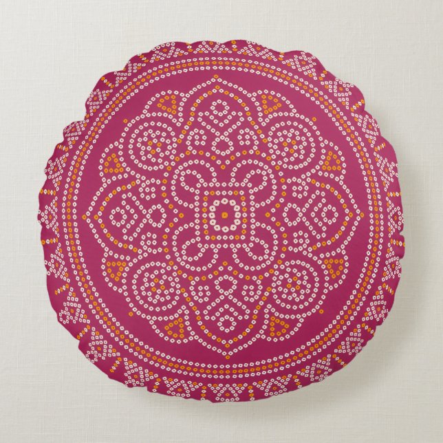 Traditional Bandhani Mandala Round Pillow (Front)