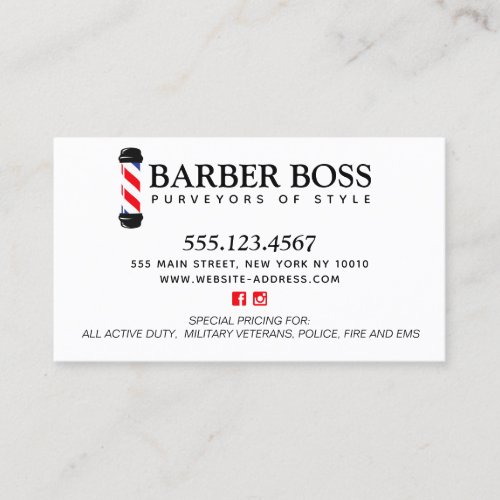 Traditional  Barber Barbershop   Business Card