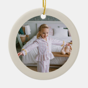 Traditional Beige Plaid Nostalgic Tartan Photo Ceramic Ornament