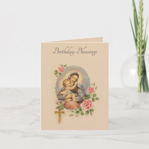 Traditional Birthday Blessings Virgin Mary  Card