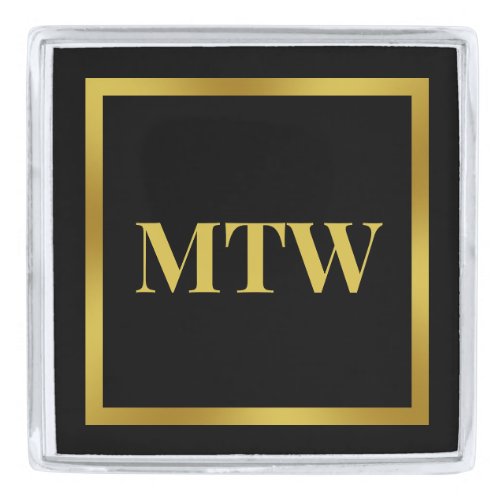 Traditional Black and Gold Monogram Template Silver Finish Lapel Pin