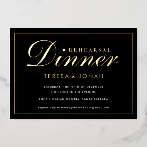 Traditional Black And Gold Rehearsal Dinner Foil Invitation Zazzle