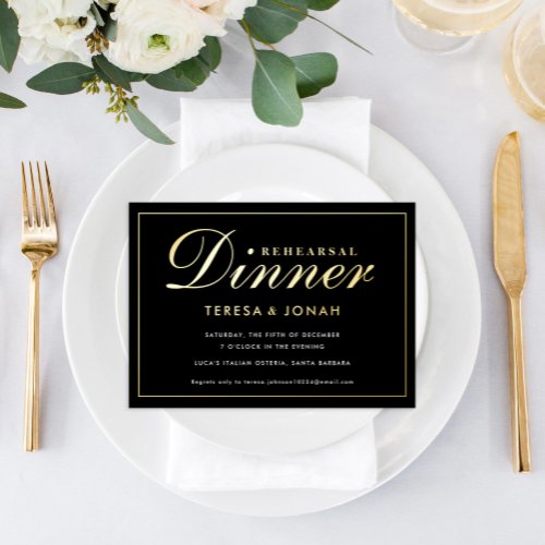 Traditional Black and Gold Rehearsal Dinner Foil Invitation