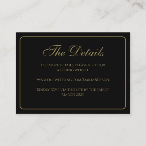 Traditional Black and Gold Wedding Enclosure Card