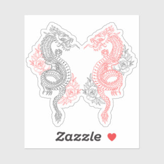 Traditional Black and Red Dragons with Roses Sticker