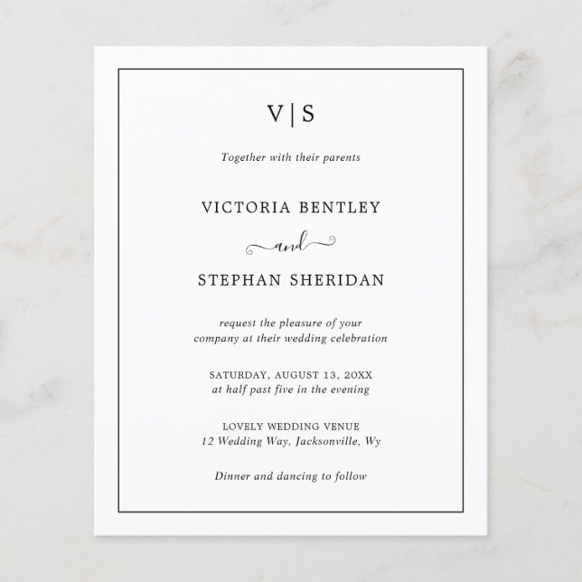 Traditional Black and White Budget Wedding Invite (Front)