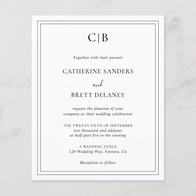 Traditional Black and White Budget Wedding Invite (Front)