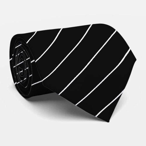 Traditional Black and White Diagonal Stripes Mens Tie