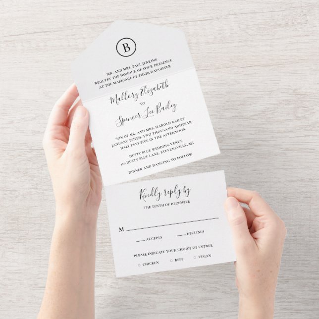 Traditional Black and White Elegant Wedding All In One Invitation (Tearaway)