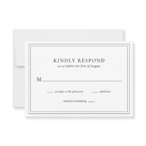 Traditional Black and White Elegant Wedding RSVP Card