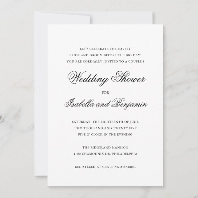 Traditional Black and White Elegant Wedding Shower Invitation (Front)