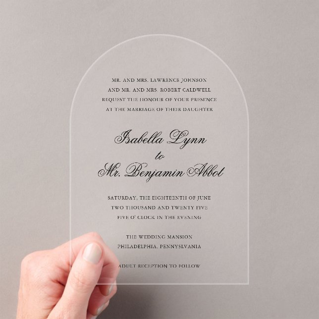 Traditional Black and White Formal Elegant Wedding Acrylic Invitations (Insitu (Handheld))