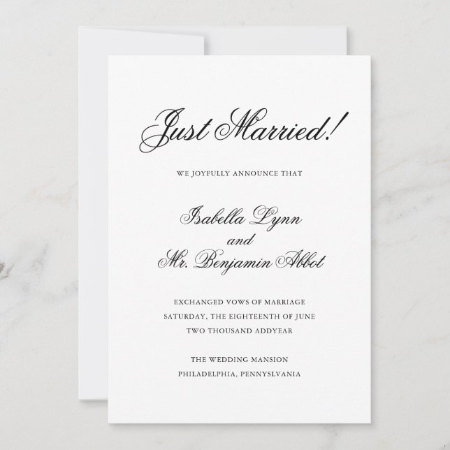 Traditional Black and White Formal Elegant Wedding Announcement (Front)