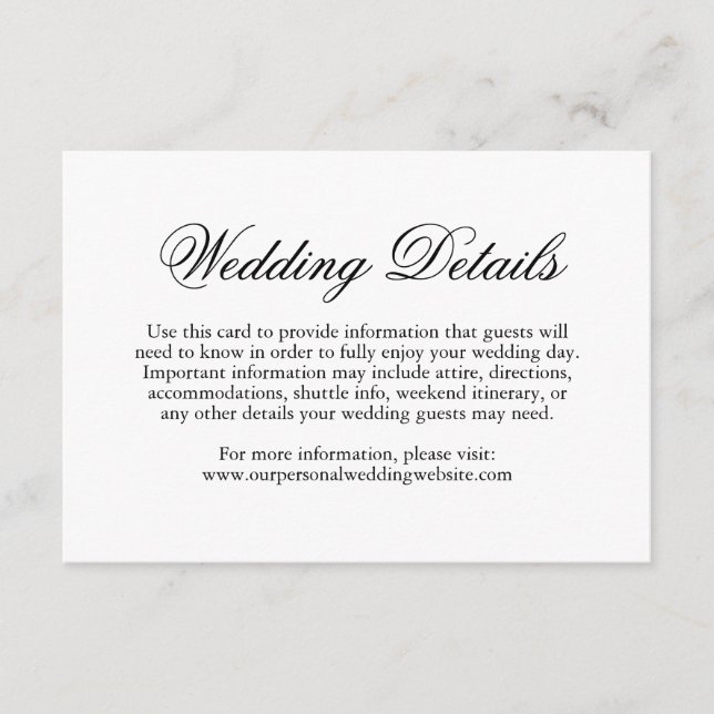 Traditional Black and White Formal Elegant Wedding Enclosure Card (Front)