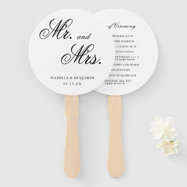 Traditional Black and White Formal Elegant Wedding Hand Fan (Front and Back)