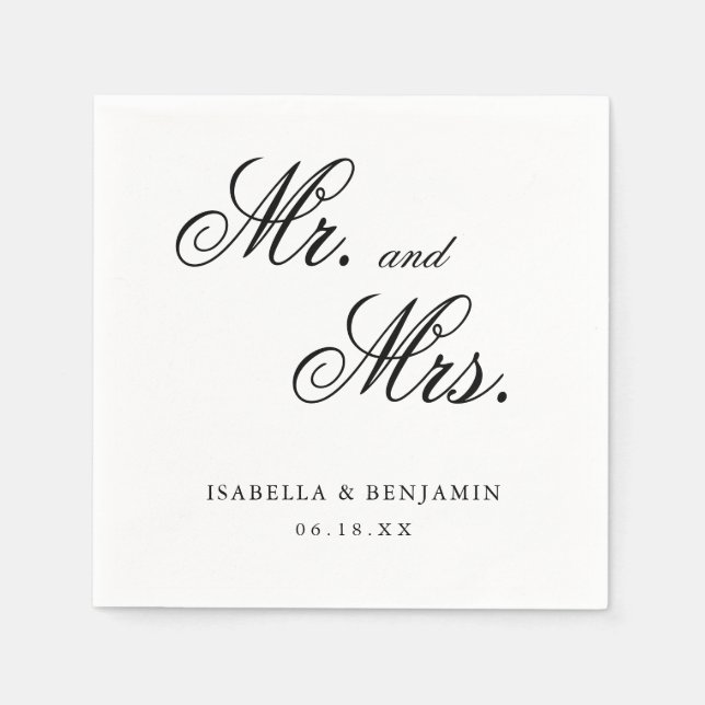 Traditional Black and White Formal Elegant Wedding Napkins (Front)