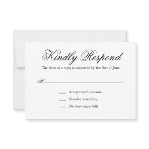 Traditional Black and White Formal Elegant Wedding RSVP Card