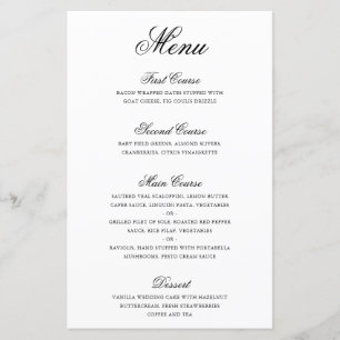 Traditional Black and White Formal Wedding Menu