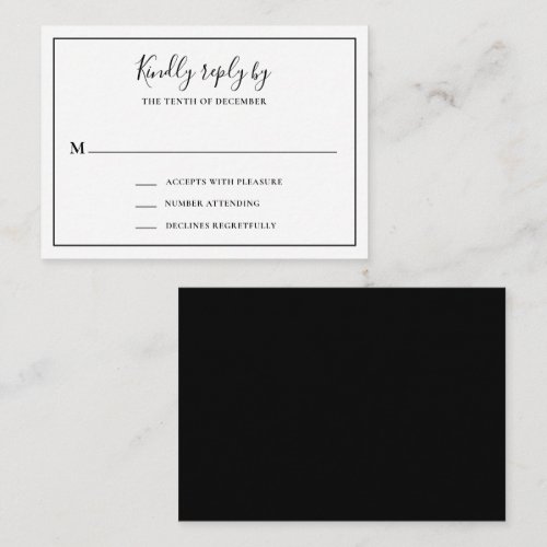 Traditional Black and White Mini Wedding RSVP Card
