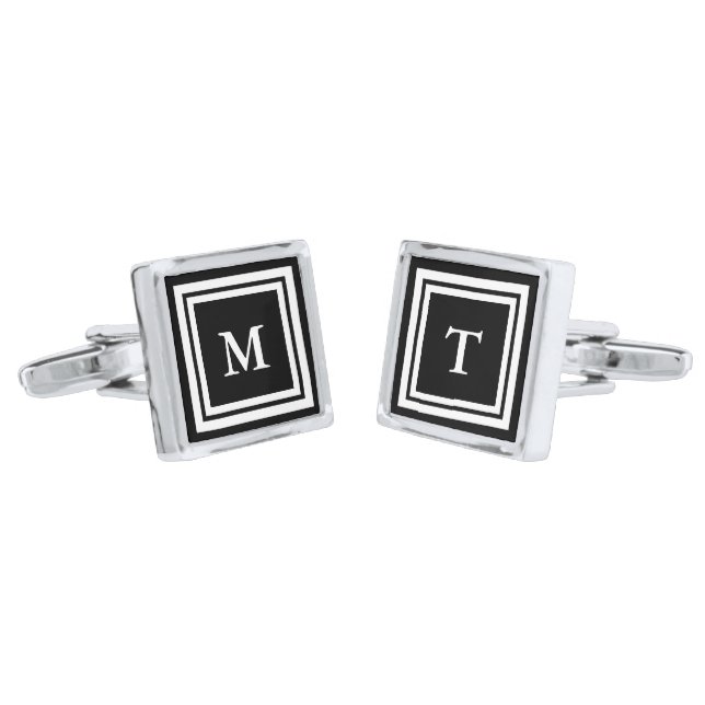 Traditional Black and White Monogram Template Cufflinks (Angled)