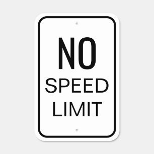 Traditional Black and White No Speed Limit Metal Sign