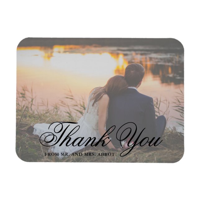 Traditional Black and White Photo Elegant Wedding Magnet (Horizontal)