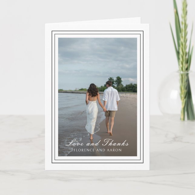 Traditional Black and White Photo Timeless Wedding Thank You Card (Front)