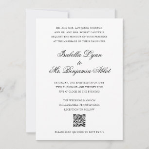 Traditional Black and White QR Code Wedding Invitation