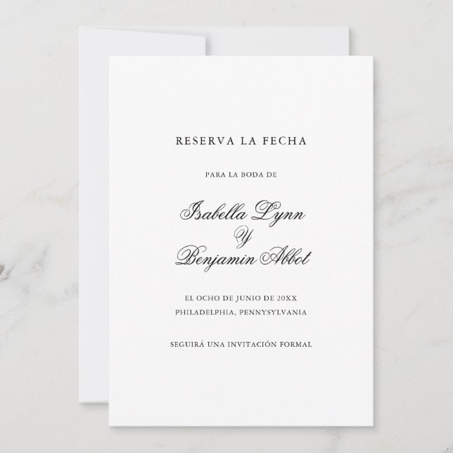 Traditional Black and White Spanish Wedding Save The Date (Front)