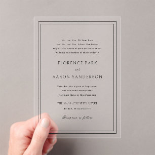 Traditional Black and White Timeless Wedding Acrylic Invitations
