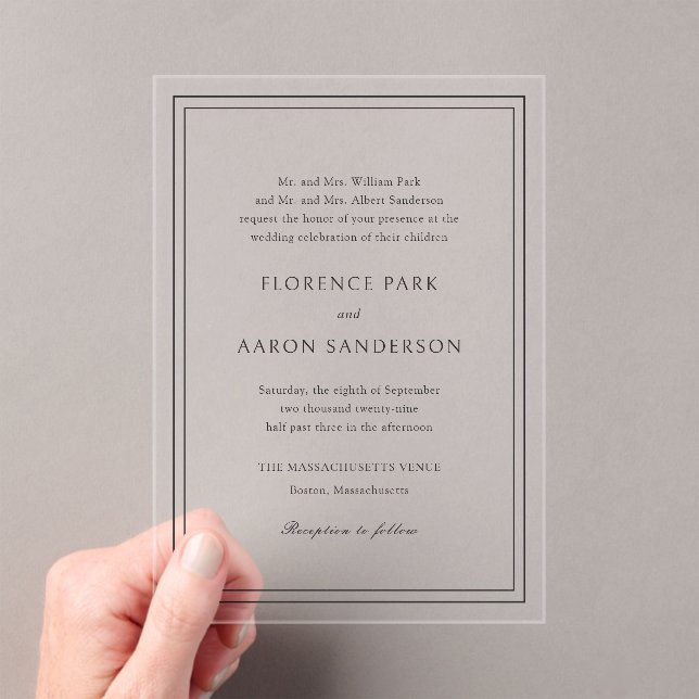 Traditional Black and White Timeless Wedding Acrylic Invitations (Insitu (Handheld))