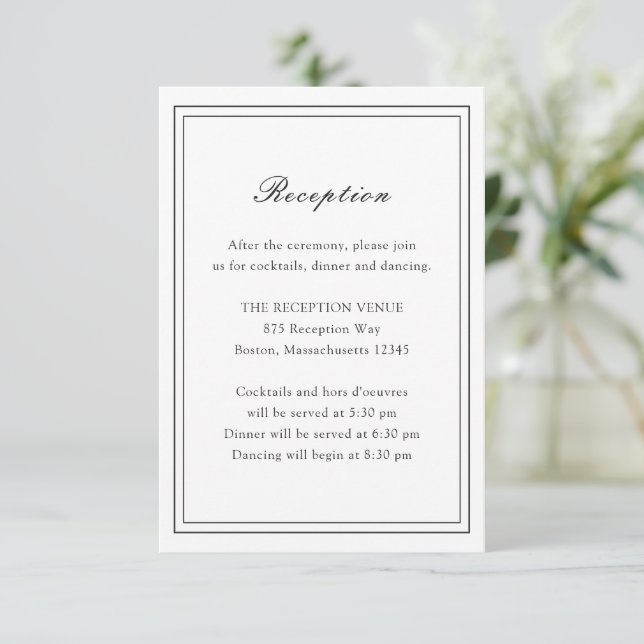 Traditional Black and White Timeless Wedding Enclosure Card (Standing Front)