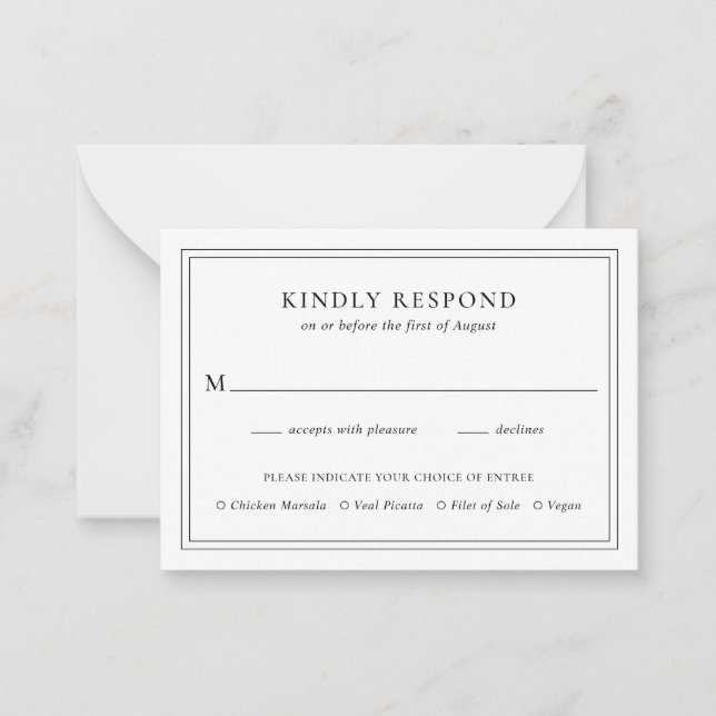 Traditional Black and White Wedding Mini RSVP Card (Front)