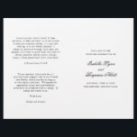 Traditional Black and White Wedding Program<br><div class="desc">Classic style folded Wedding Program with accent words in an elegant calligraphy typography. The front has your event details, the inside has your wedding party and order of ceremony. The back has a template for your message / quotes. All text is in black over a white background and may be...</div>