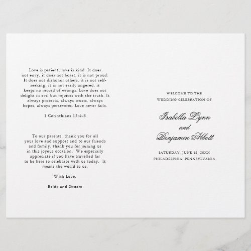 Traditional Black and White Wedding Program